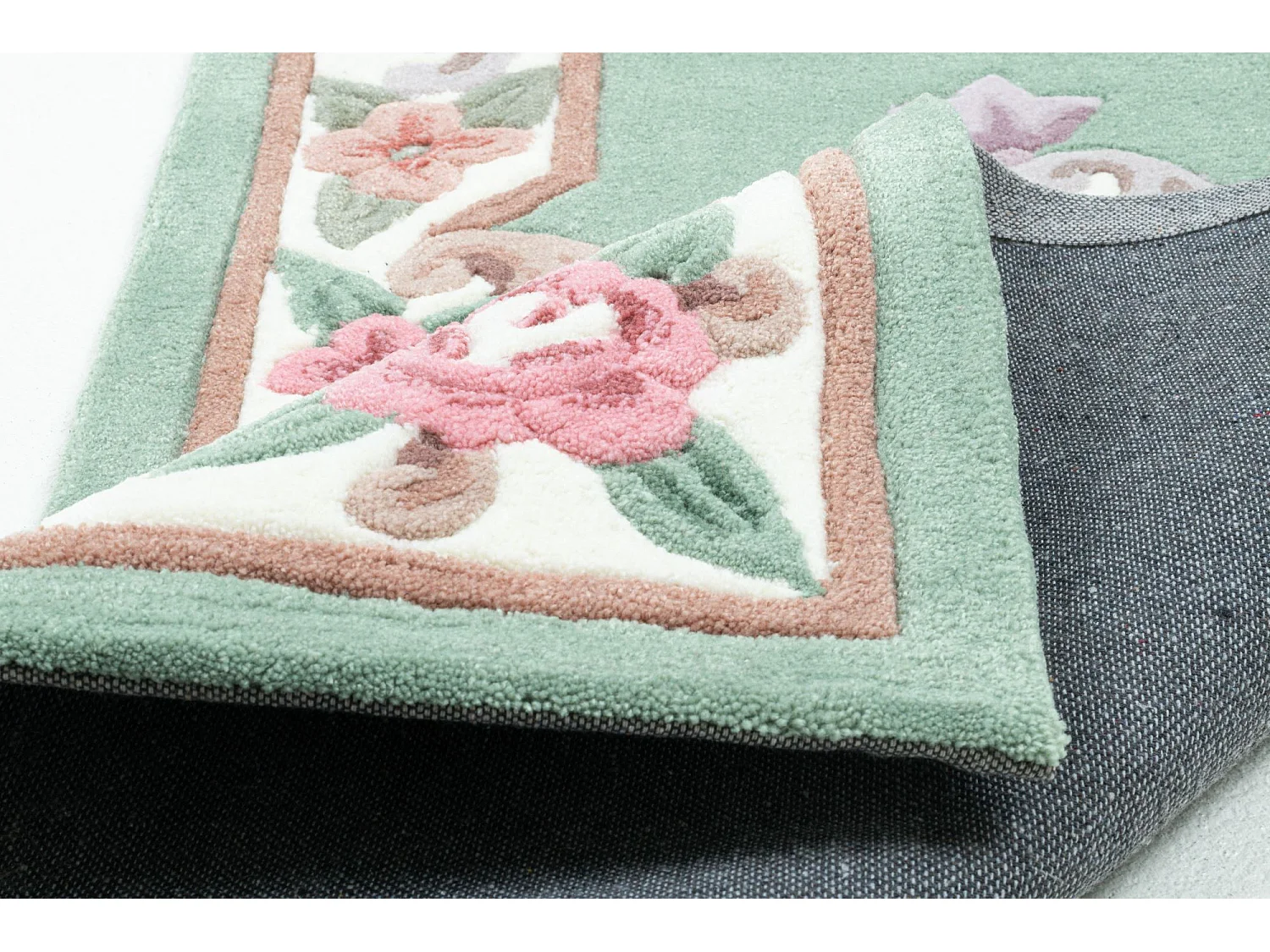 Tapis tufté à la main avec bordure, style Aubusson  70x600 cm vert Ming