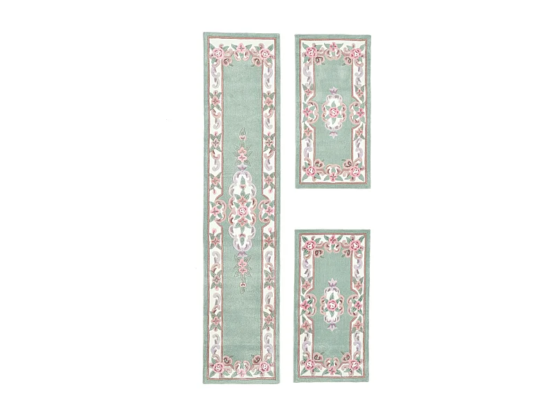 Tapis tufté à la main avec bordure, style Aubusson  70x600 cm vert Ming