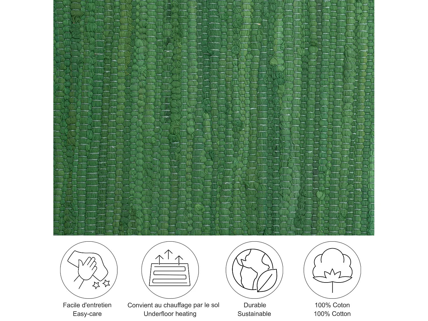 Baumwollteppich handgewebt und wendbar 90x160 cm Dunkelgrün Happy Cotton