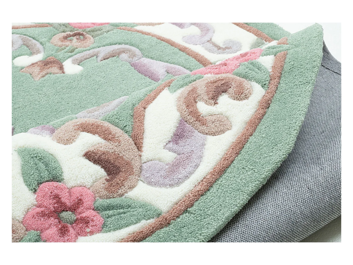 Tapis tufté à la main avec bordure, style Aubusson  120x170 cm vert Ming