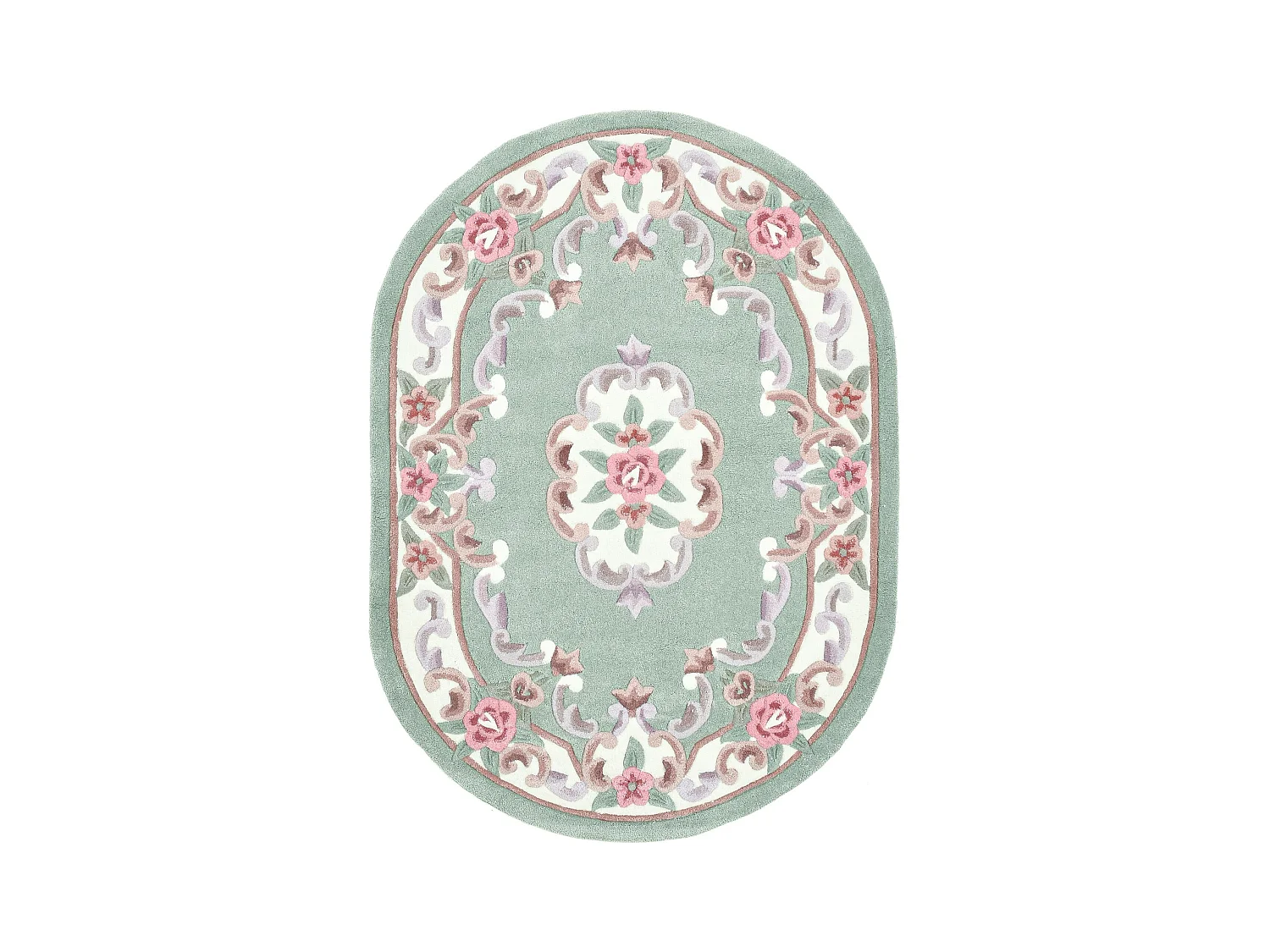 Handgetufteter Teppich mit Bordüre im Aubusson Design 120x170 cm Grün Ming