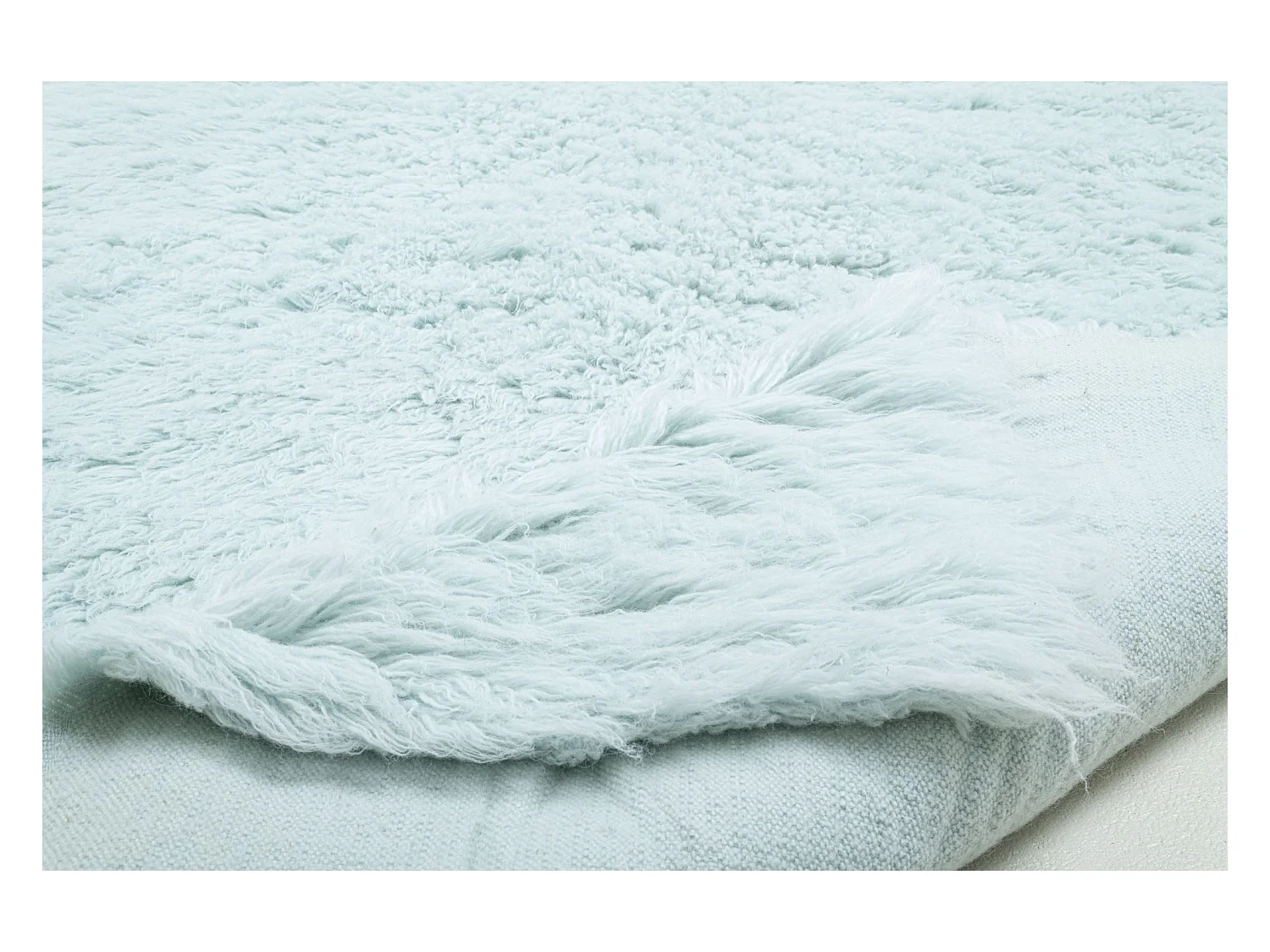 Handgewebter Naturwollshaggy 80x160 cm Hellblau Fluffy