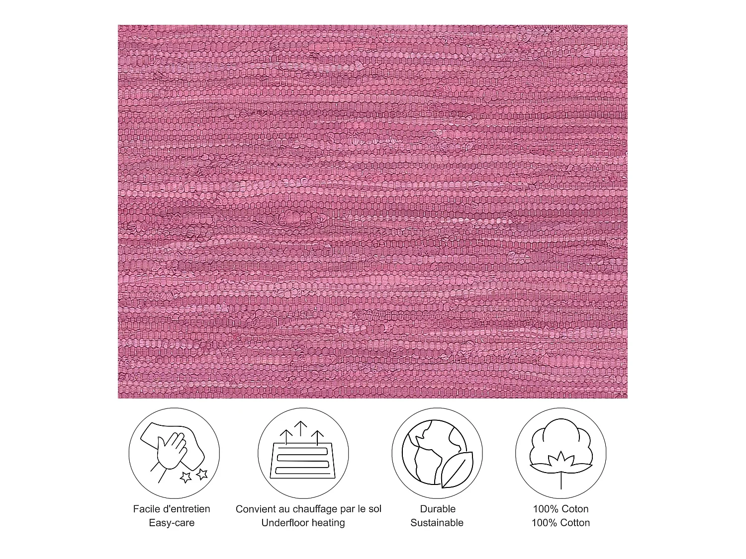 Baumwollteppich handgewebt und wendbar 70x140 cm Fuchisa Happy Cotton