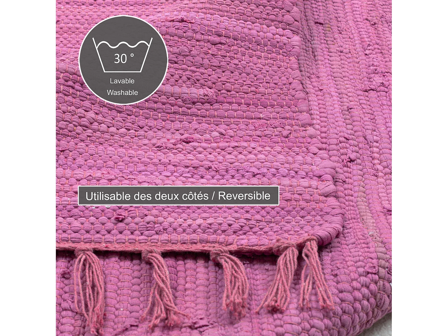 Baumwollteppich handgewebt und wendbar 70x140 cm Fuchisa Happy Cotton