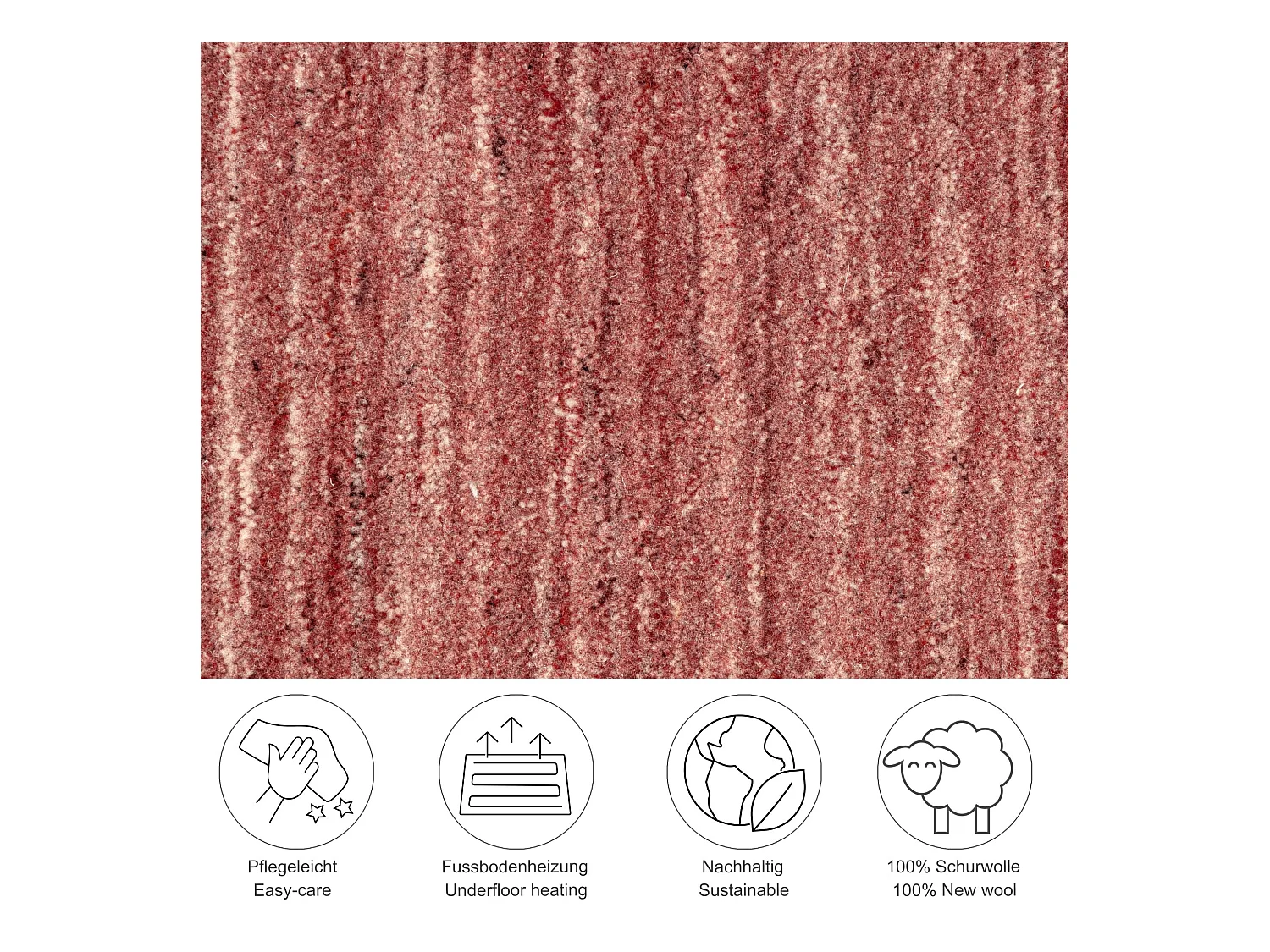 Handgewebter UNI Wollteppich 100x100 cm Rot Pure