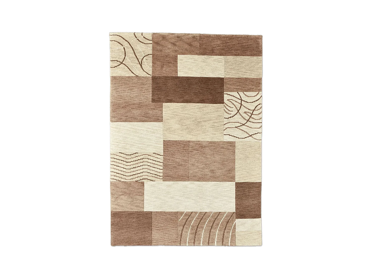 Handgeknüpfter Wollteppich im patchwork Stil 140x200 cm Braun Domas