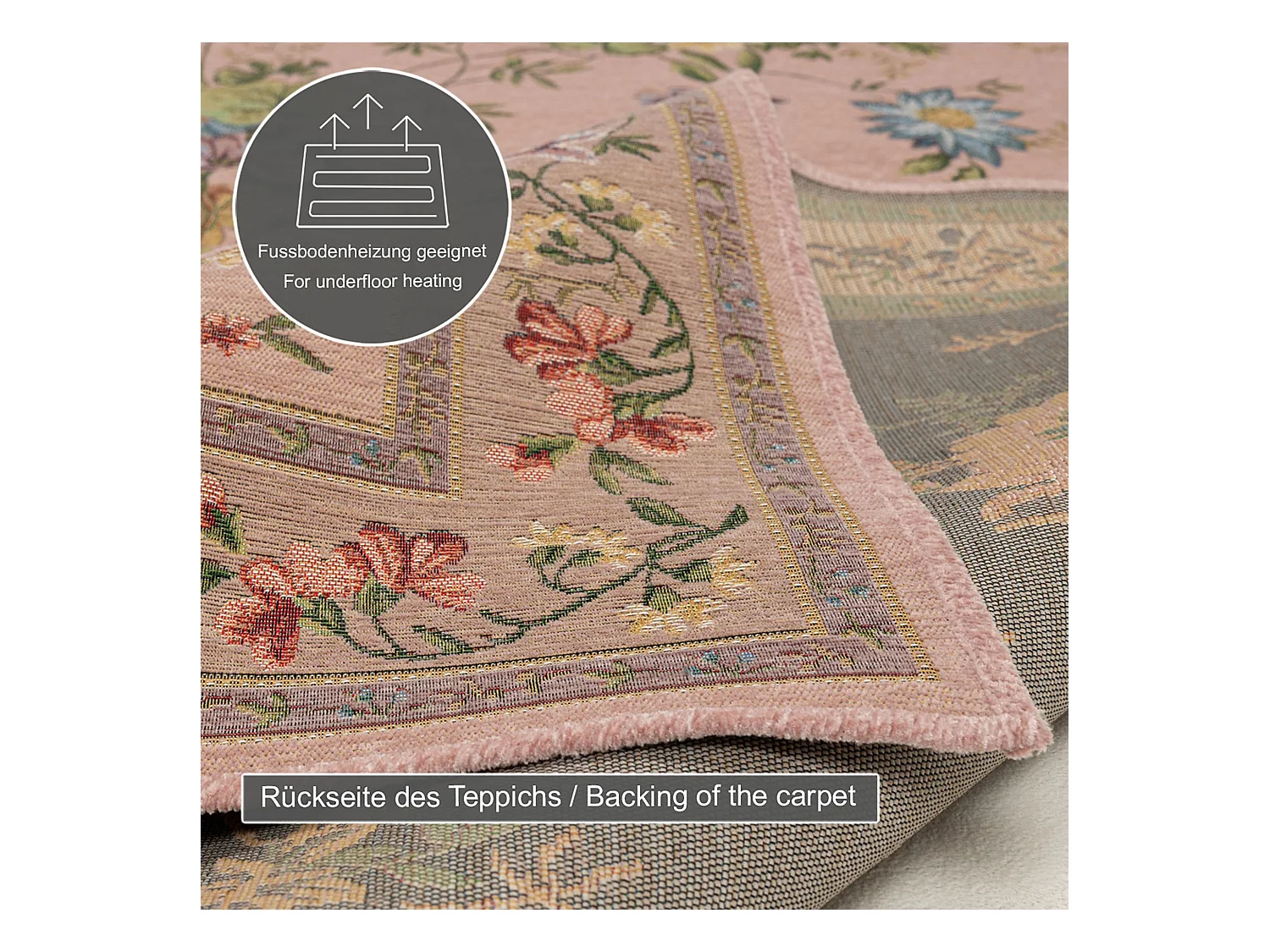 Tapis avec bordure et motif floral 140x200 cm rose Flomi