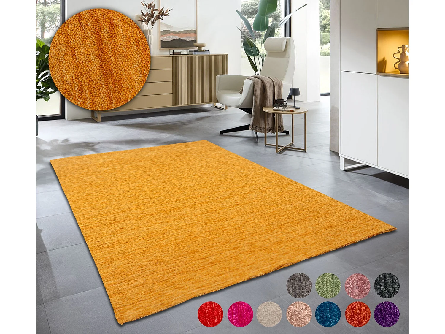 Tapis UNI tissé à la main  250x350 cm or Holi