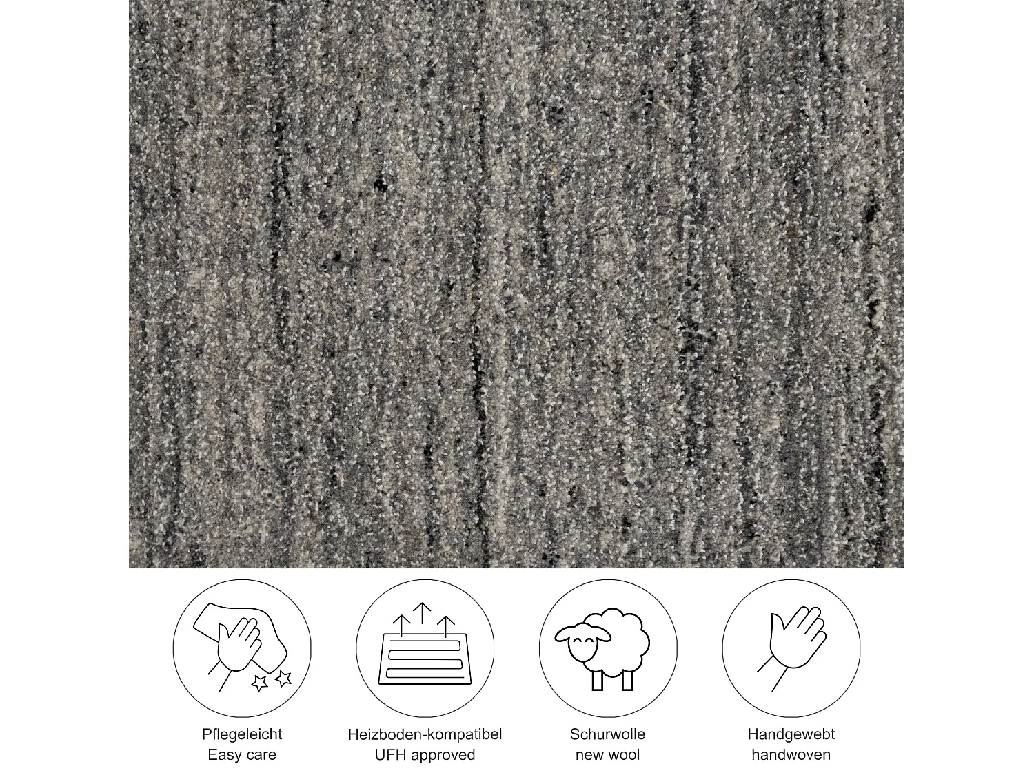 Tapis tissé à la main en laine et viscose 90x160 cm gris Sandiego