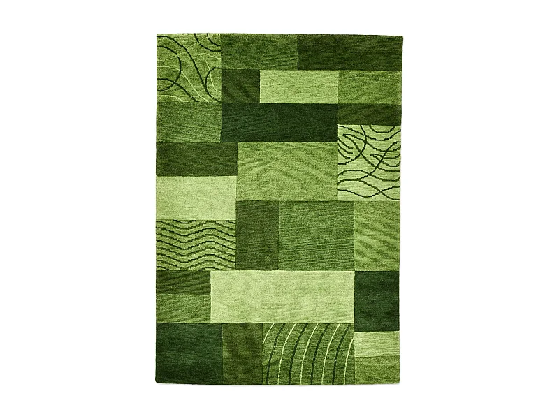 Alfombra de lana tejida a mano en estilo patchwork  300x400 cm Verde Domas