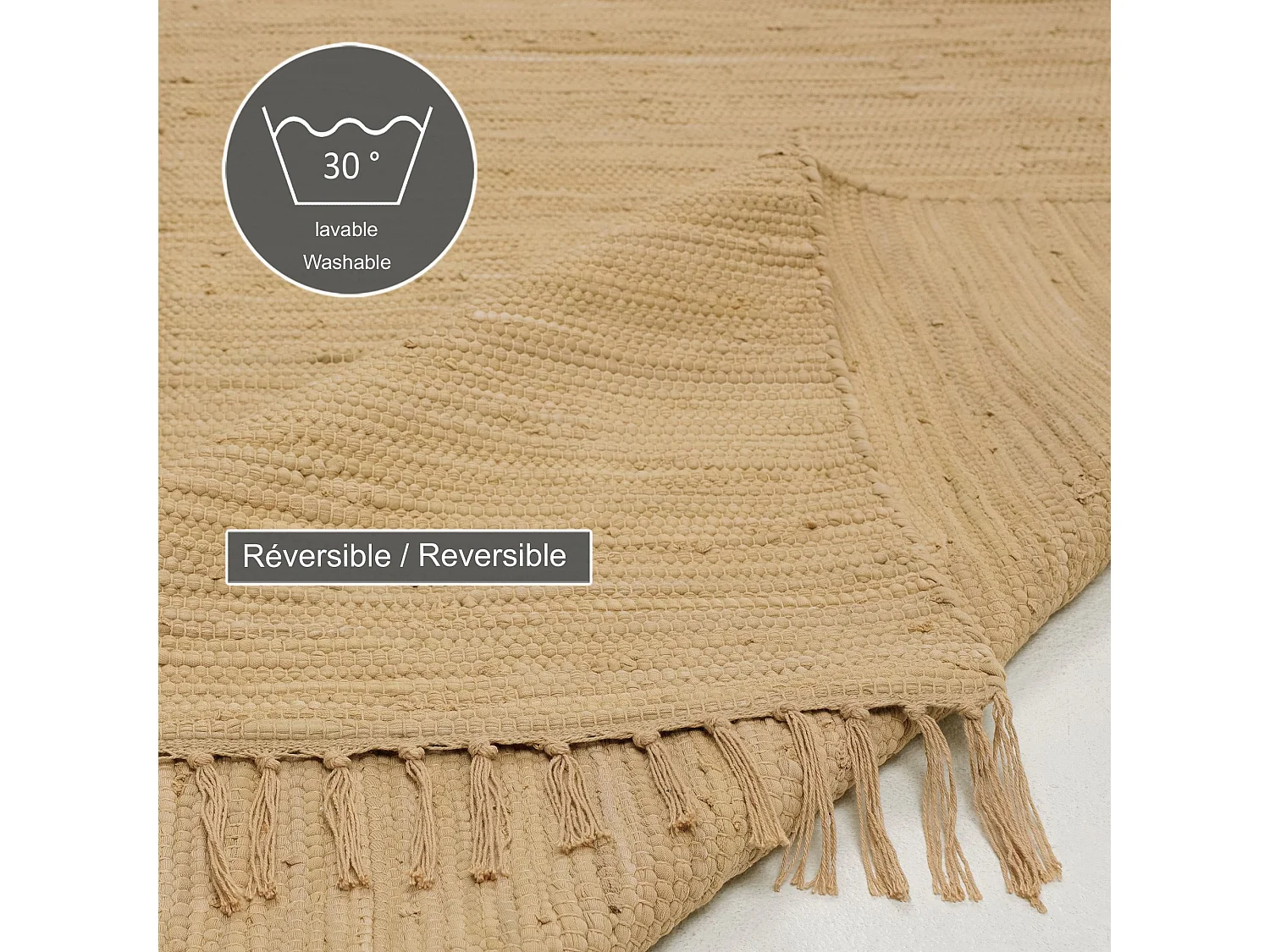 Tapis en coton tissé à la main et réversible 40x60 cm natural Happy Cotton