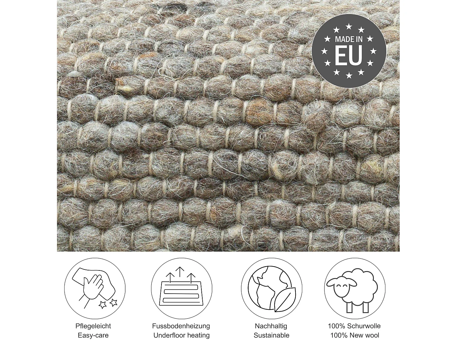 Tapis en laine réversible tissé à la main 190x290 cm marron Alpen