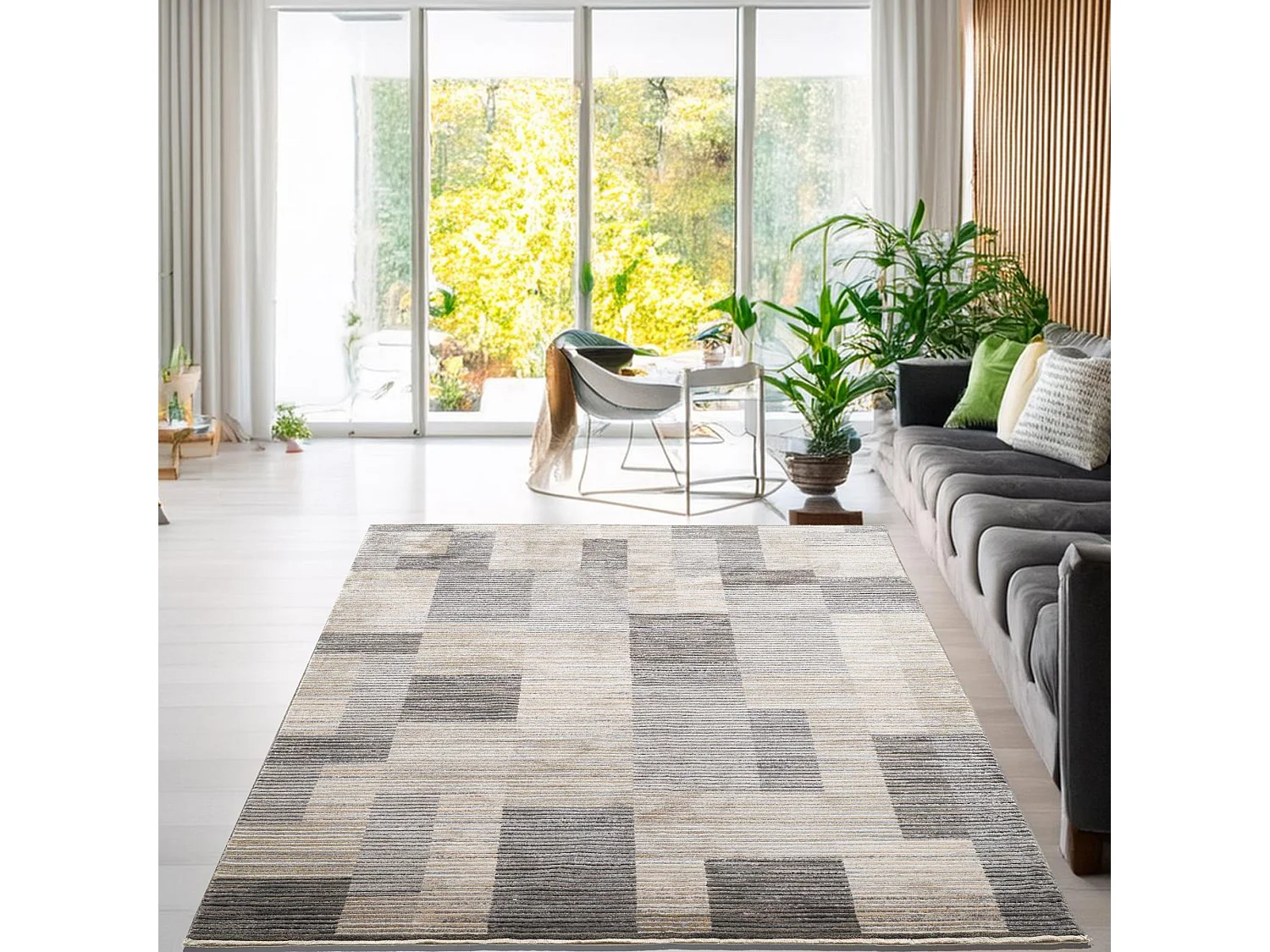 Tapis tissé à plat aspect patchwork  240x290 cm beige Corduletta