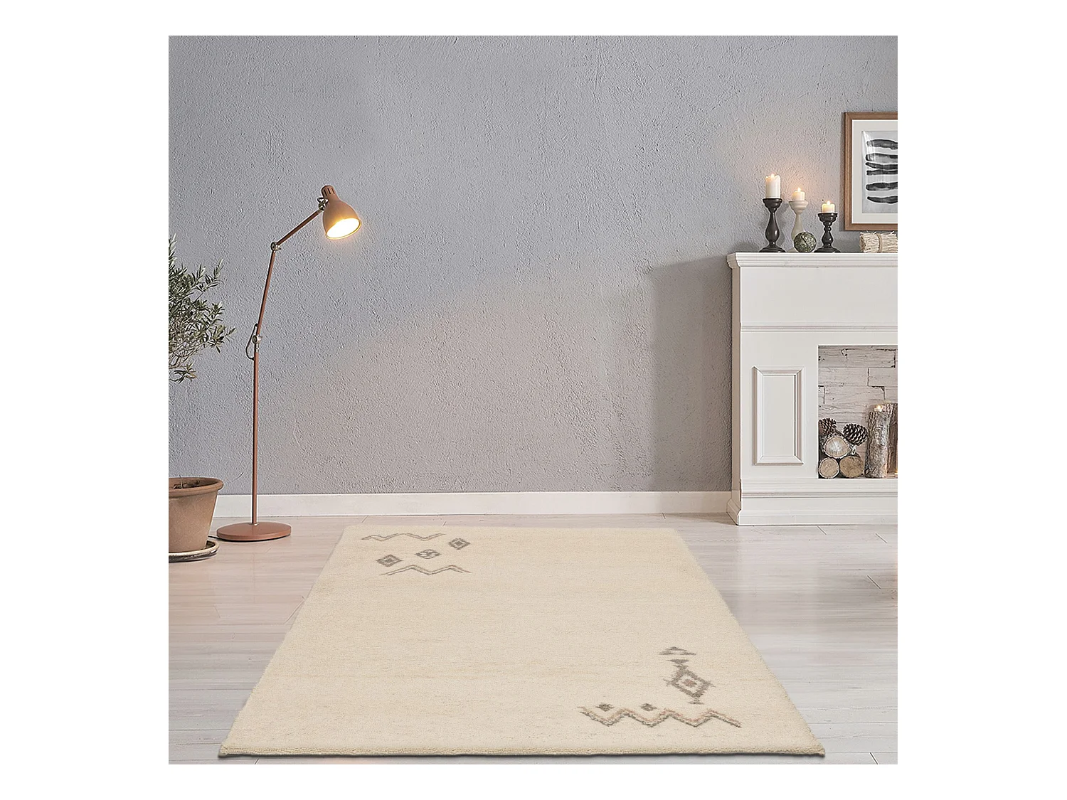 Tapete berbere feito à mão em lã 70x140 cm branco Hadj