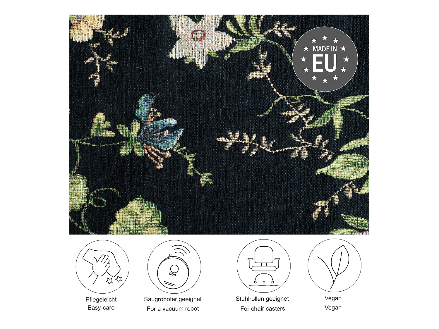 Tapis avec bordure et motif floral 120x170 cm noir Flomi