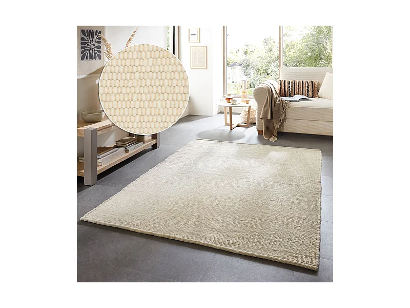 Wollteppich handgewebt wendbar 200x250 cm Woll Weiß Alm-Glück