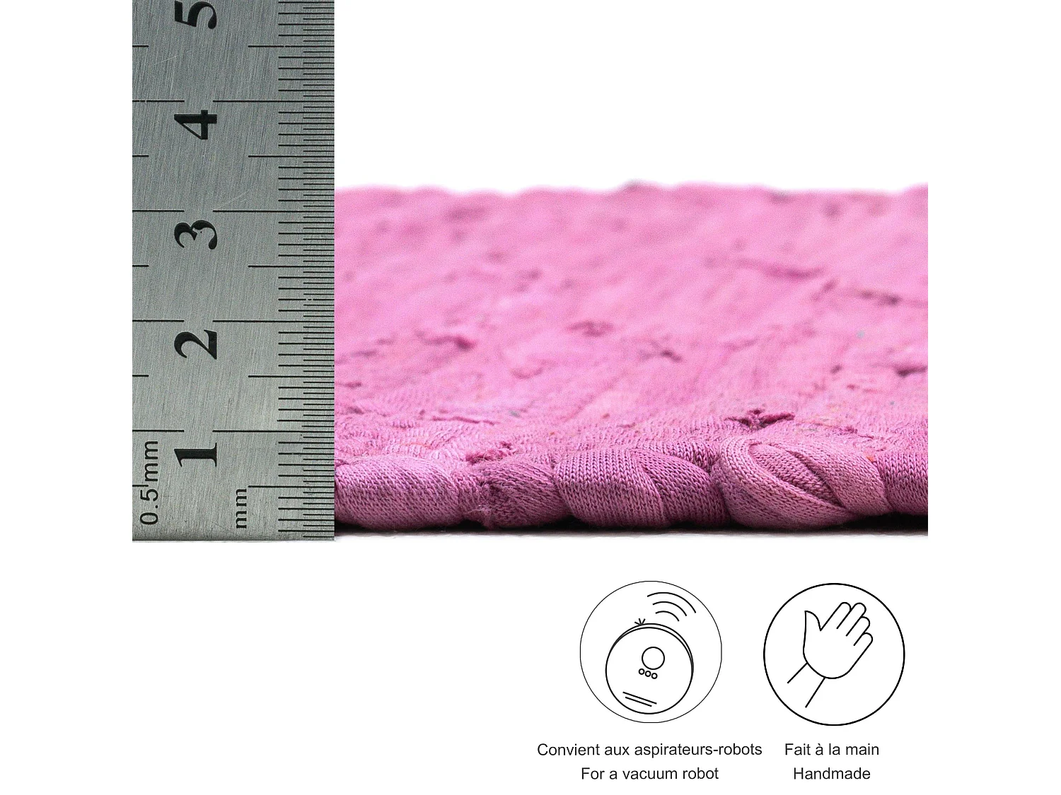 Tappeto in cotone tessuto a mano e reversibile 160x230 cm bacca Happy Cotton