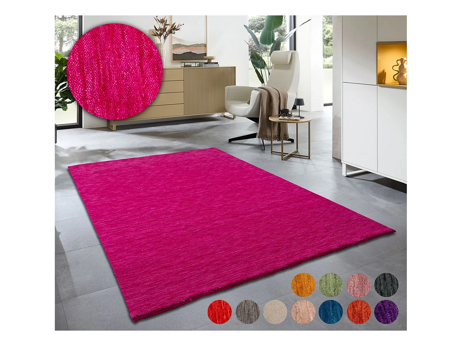 Handgewebter UNI Teppich 170x240 cm Pink Holi