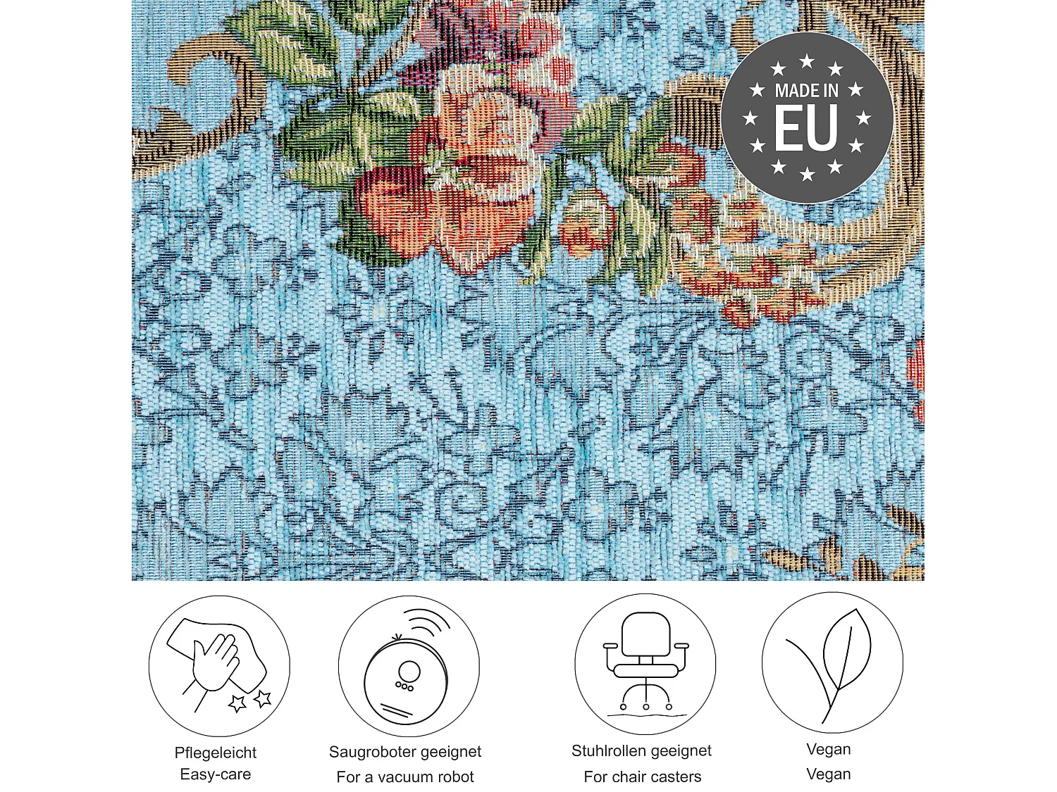 Tapis avec bordure et motif floral 120x180 cm turquoise Flomi