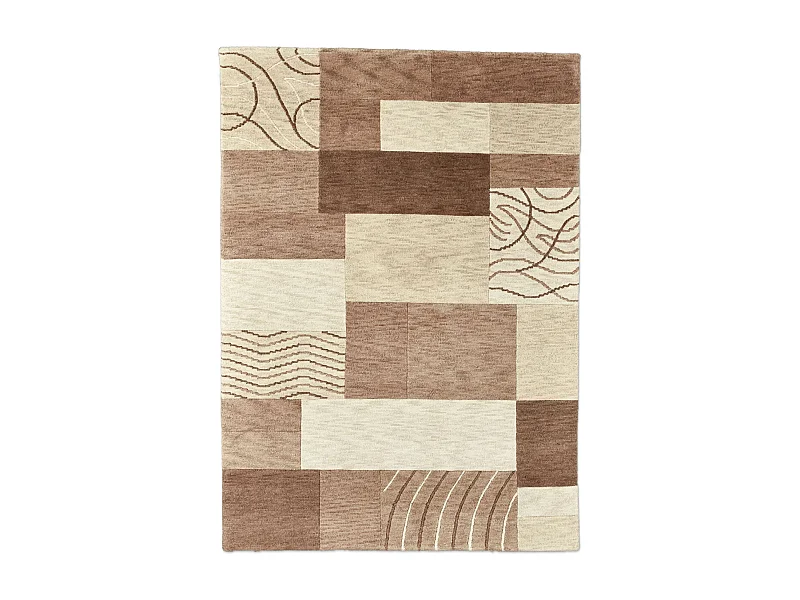 Handgeknüpfter Wollteppich im patchwork Stil 60x90 cm Braun Domas