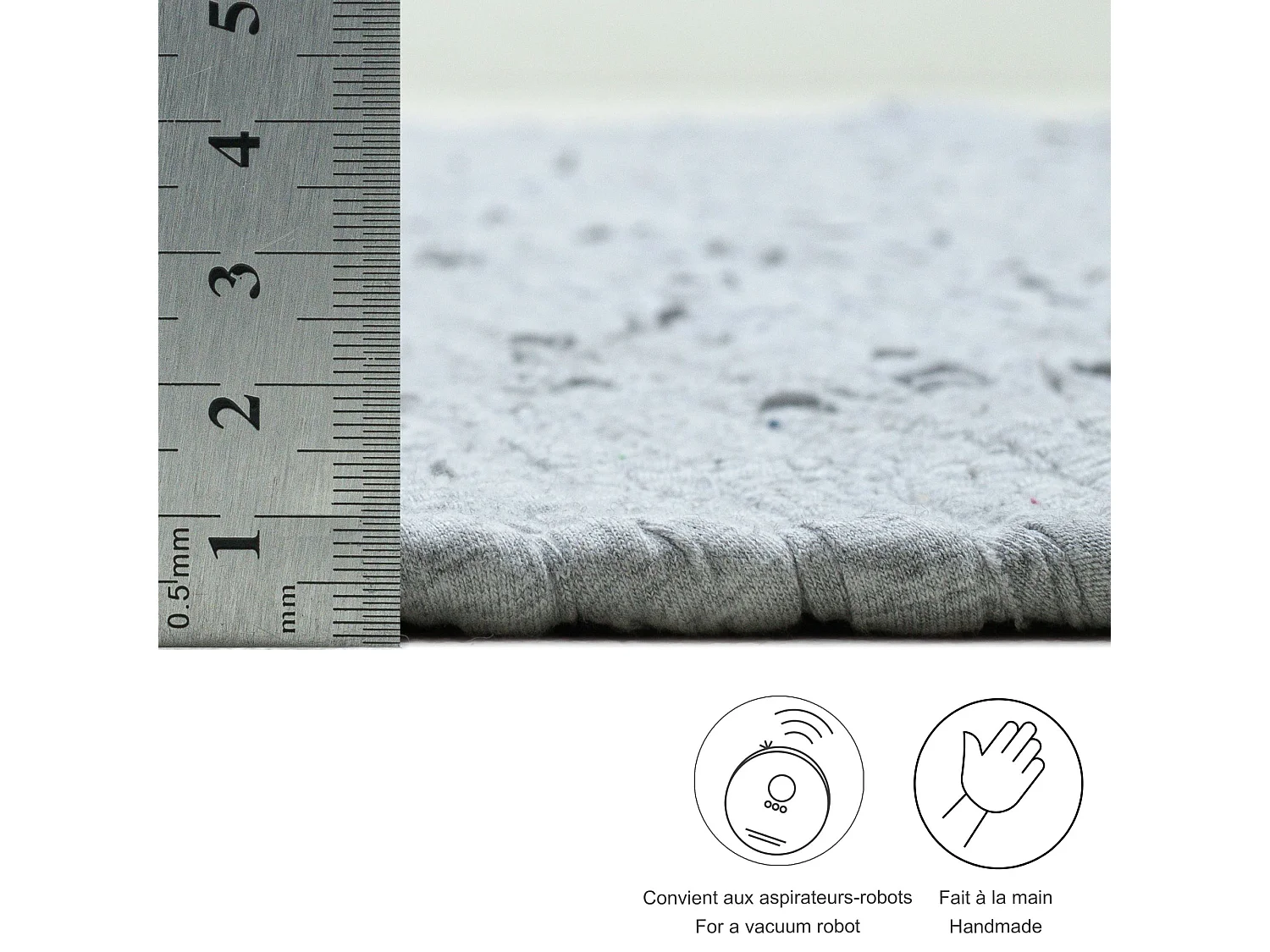 Tapis en coton tissé à la main et réversible 60x120 cm gris Happy Cotton