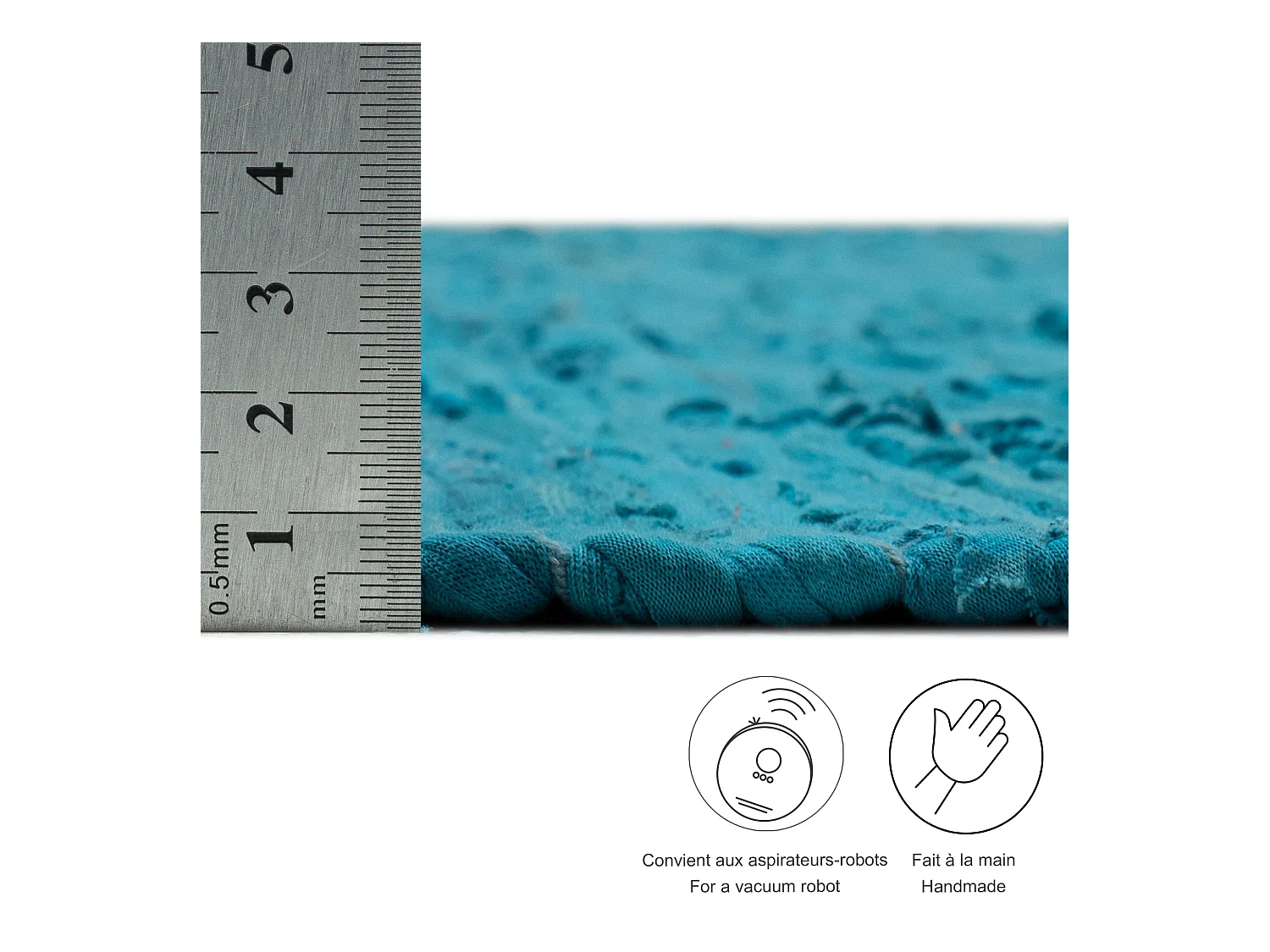 Tapis en coton tissé à la main et réversible 40x60 cm turquoise Happy Cotton