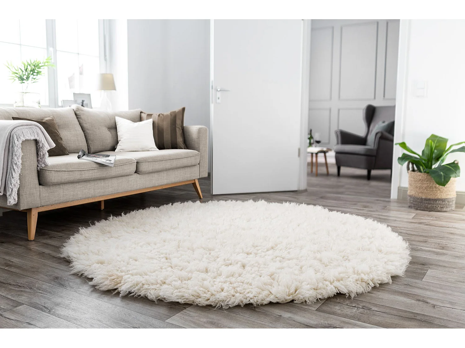 Tapis Flokati provenant de Grèce diamètre 100 cm natural Flokos 2450