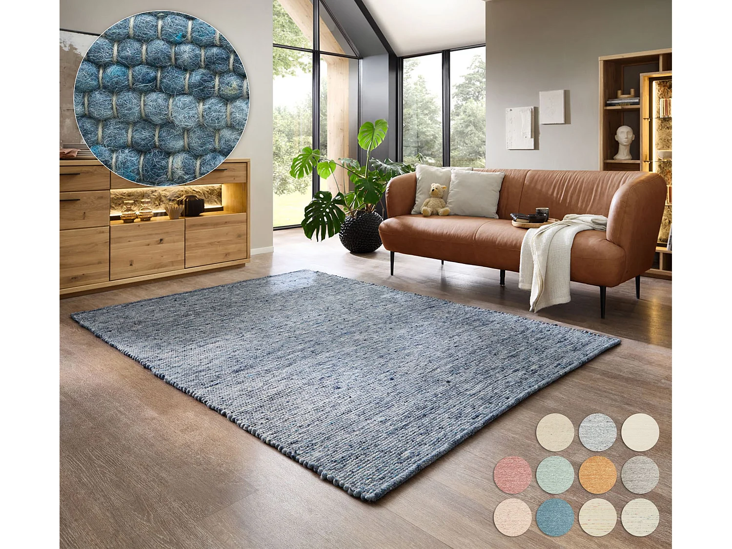 Tapis en laine réversible tissé à la main 120x180 cm bleu Alpen