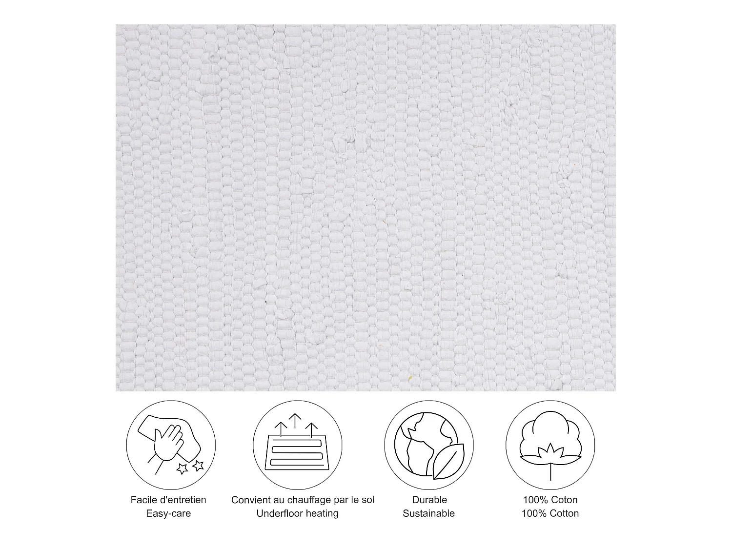 Tapis en coton tissé à la main et réversible 70x140 cm blanc Happy Cotton