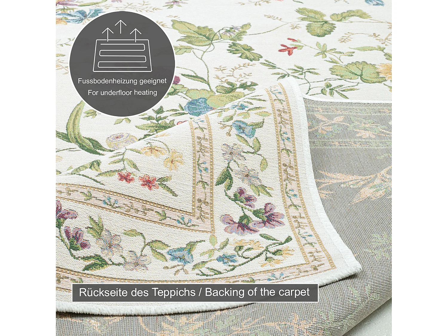 Tapis avec bordure et motif floral 120x170 cm crème Flomi
