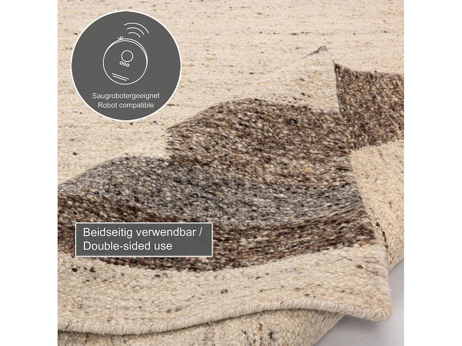 Handgewebter wendbarer Wollteppich 170x240 cm Beige Multi Ehrwald