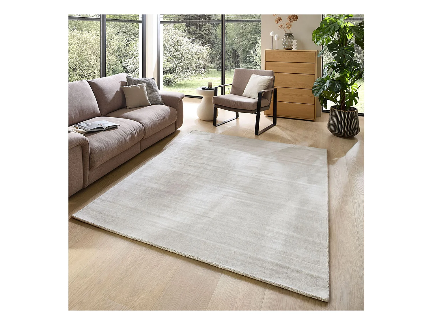 Handgeweven tapijt van viscose 70x140 cm cream Star