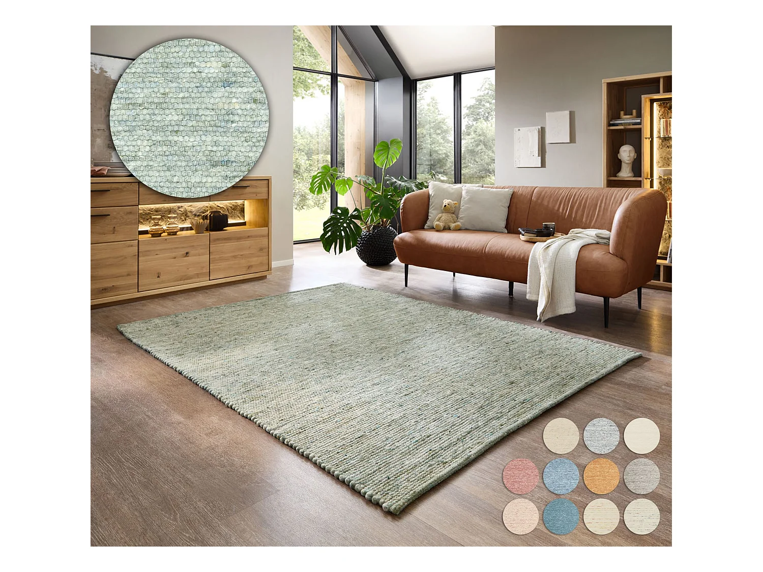 Alfombra de lana reversible tejida a mano 120x180 cm Verde Alpen