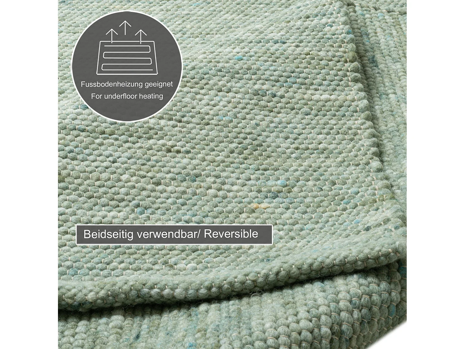 Alfombra de lana reversible tejida a mano 120x180 cm Verde Alpen