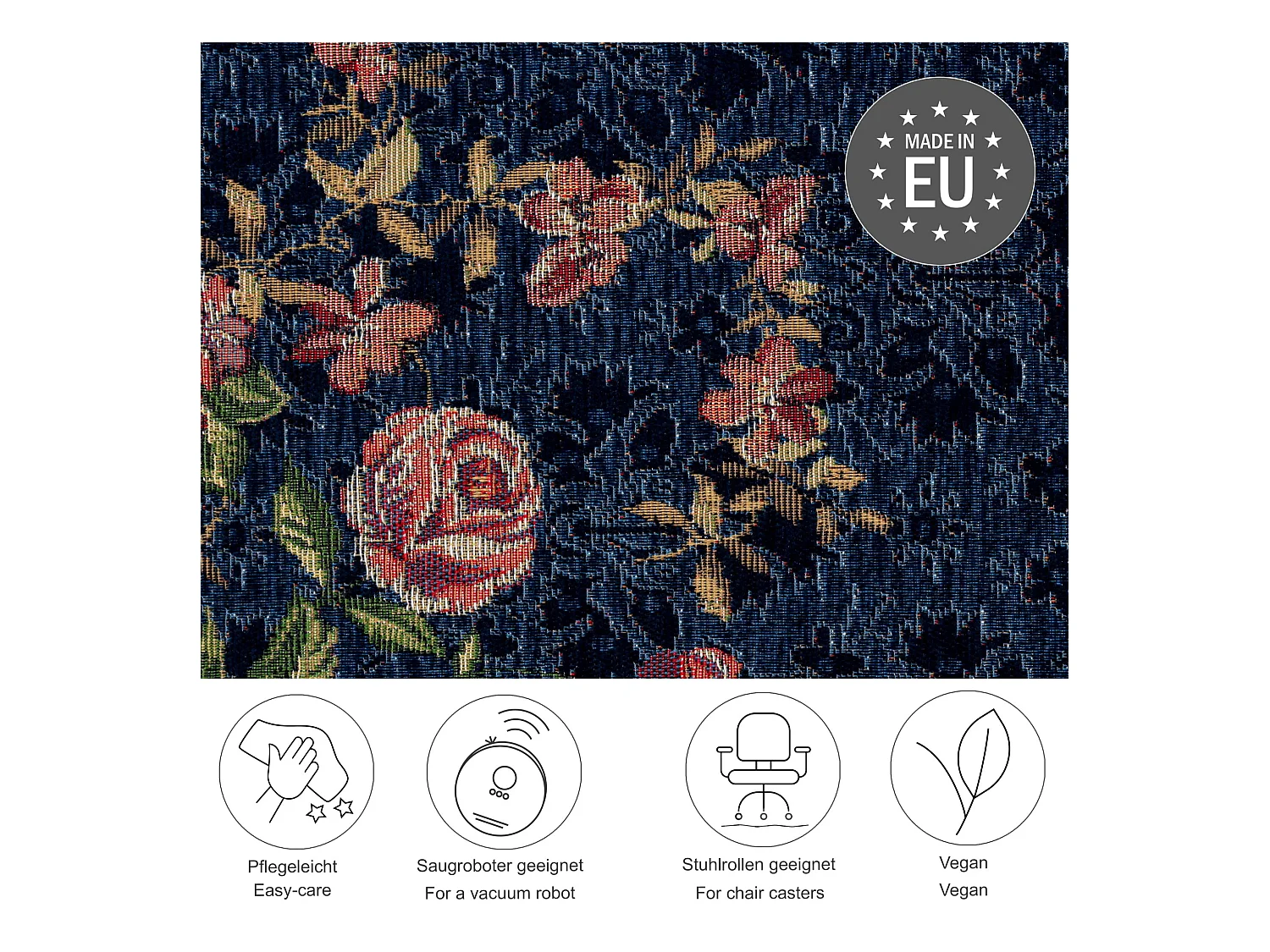 Tapis avec bordure et motif floral 60x90 cm bleu Flomi