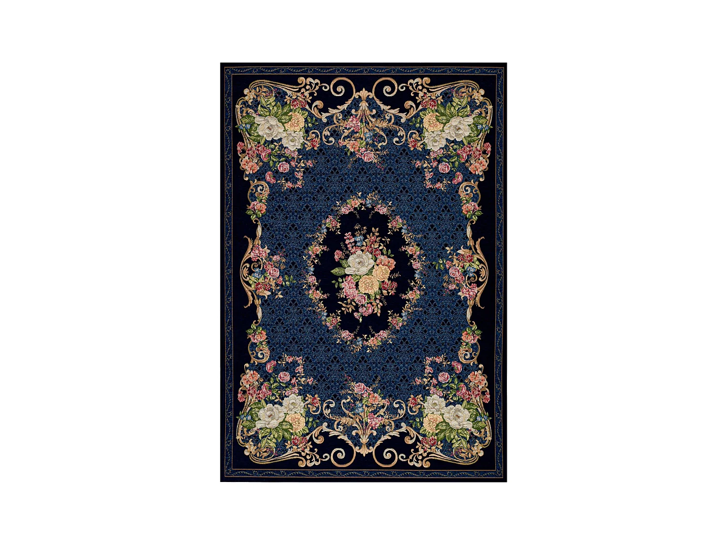 Teppich mit Bordüre und Blumenmuster 60x90 cm Blau Flomi