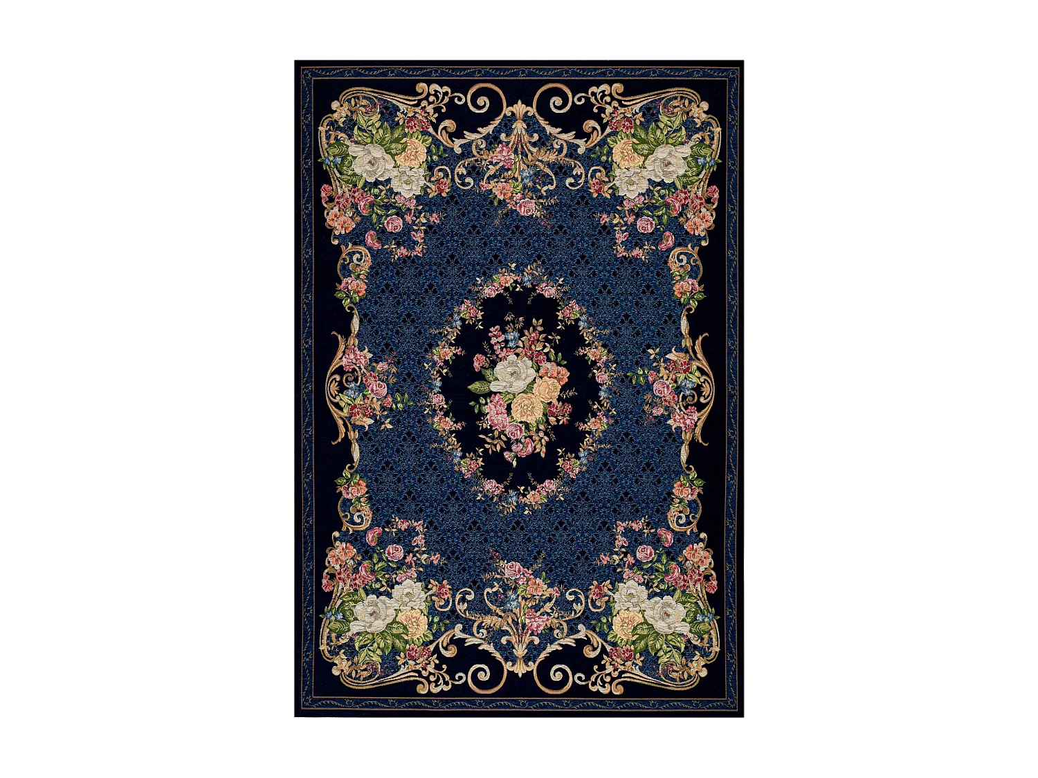 Tapis avec bordure et motif floral 60x90 cm bleu Flomi