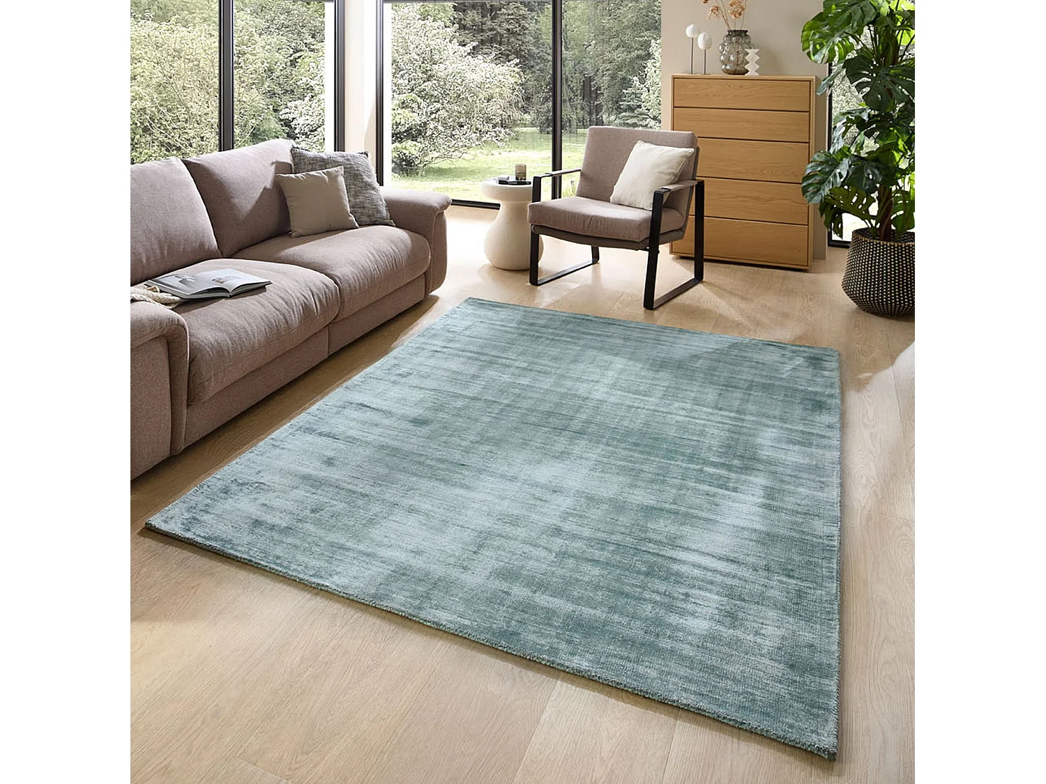 Tapis tissé à la main en viscose190x290 cm turquoise clair Star