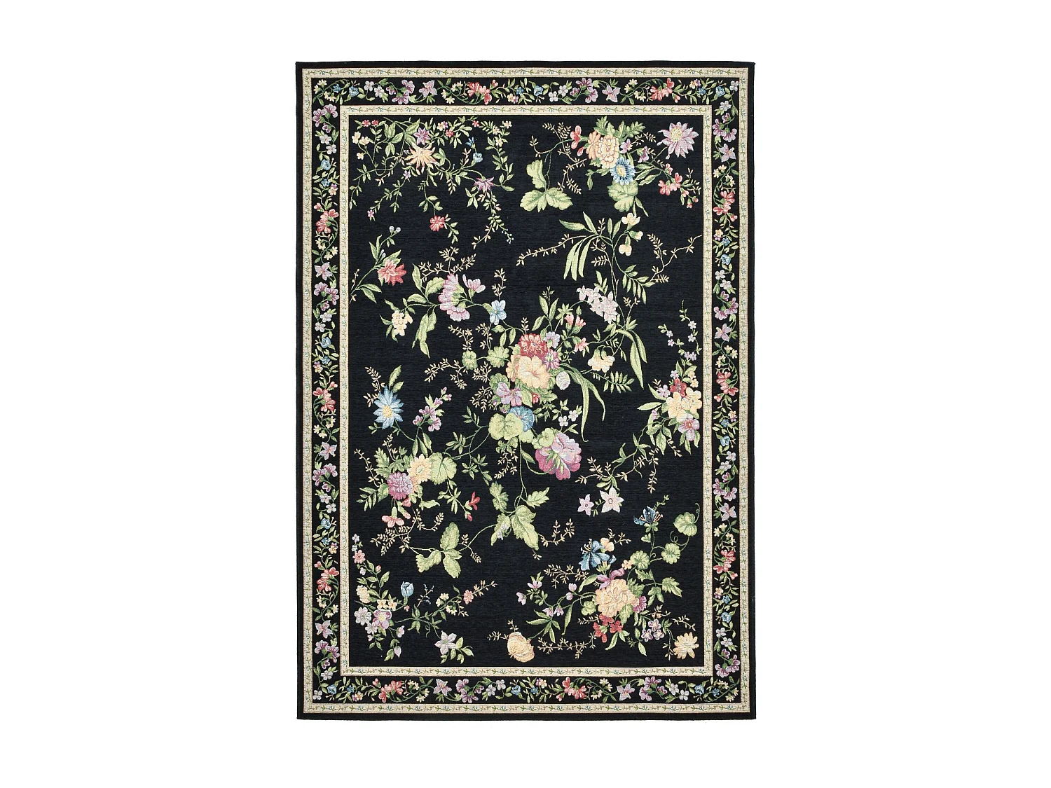 Tapis avec bordure et motif floral 240x330 cm noir Flomi