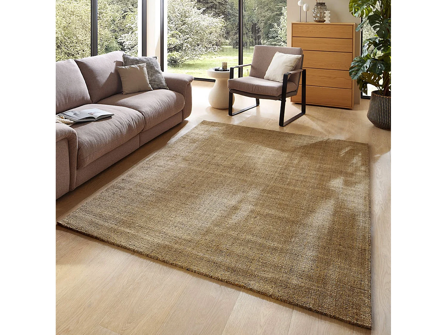 Tapis UNI rayé en viscose et laine 40x60 cm or Venus