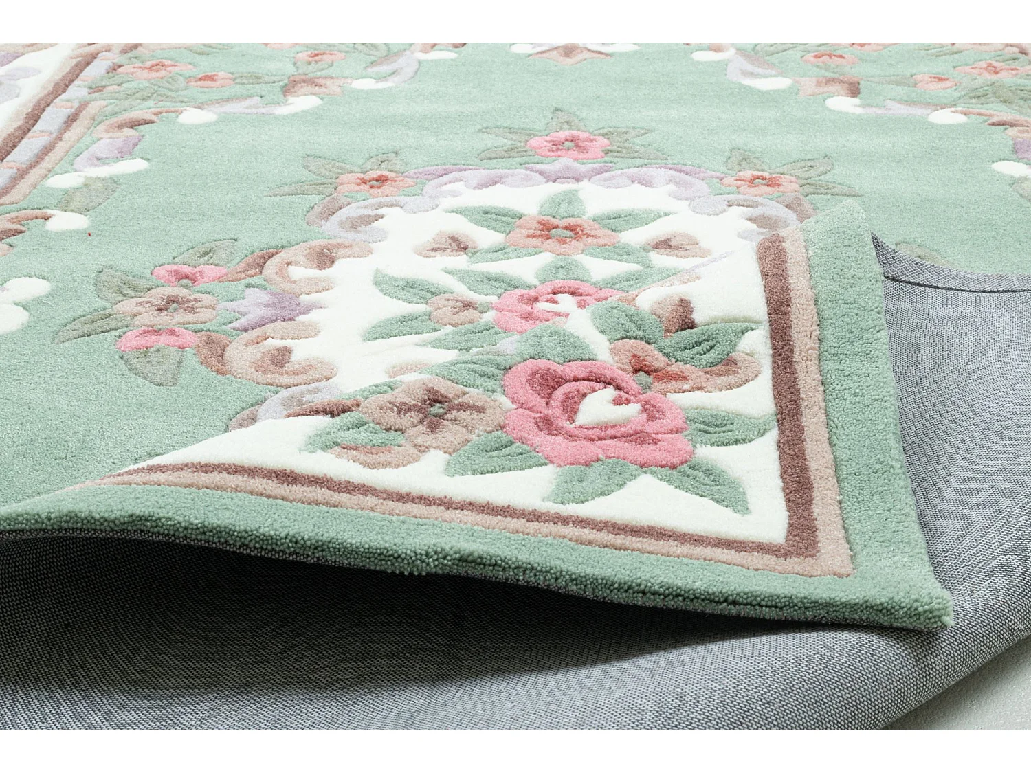Tapis tufté à la main avec bordure, style Aubusson  190x290 cm vert Ming