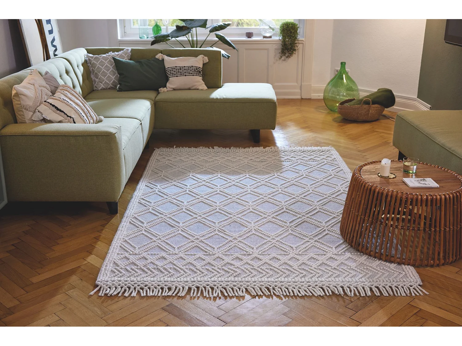 Tapis tissé à la main au design ethnique  160x230 cm bleu Colored Macrame