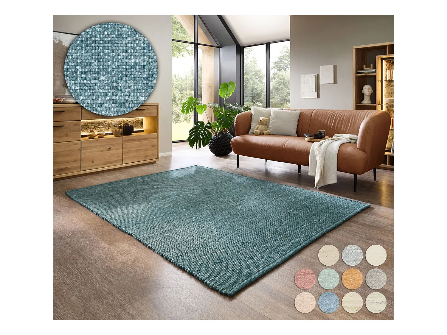 Tapis en laine réversible tissé à la main 120x180 cm pétrole Alpen