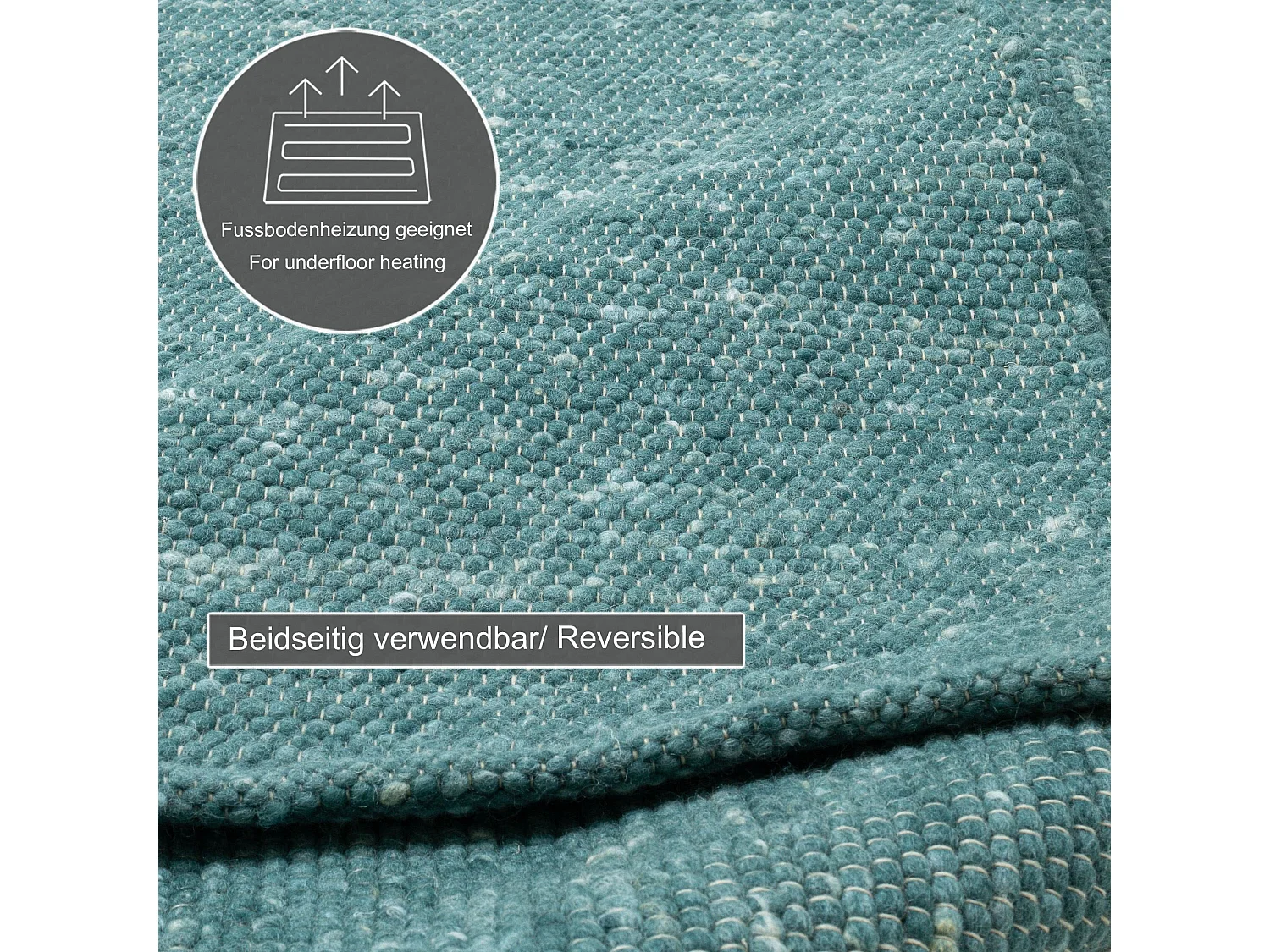 Alfombra de lana reversible tejida a mano 120x180 cm Petróleo Alpen