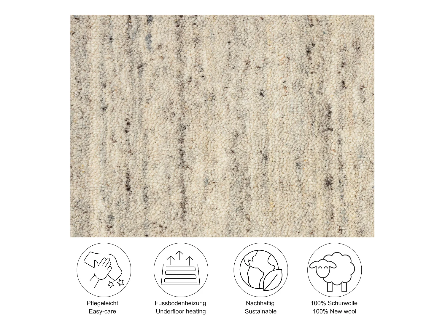 Tapis en laine UNI tissé à la main 190x190 cm natural gris Pure