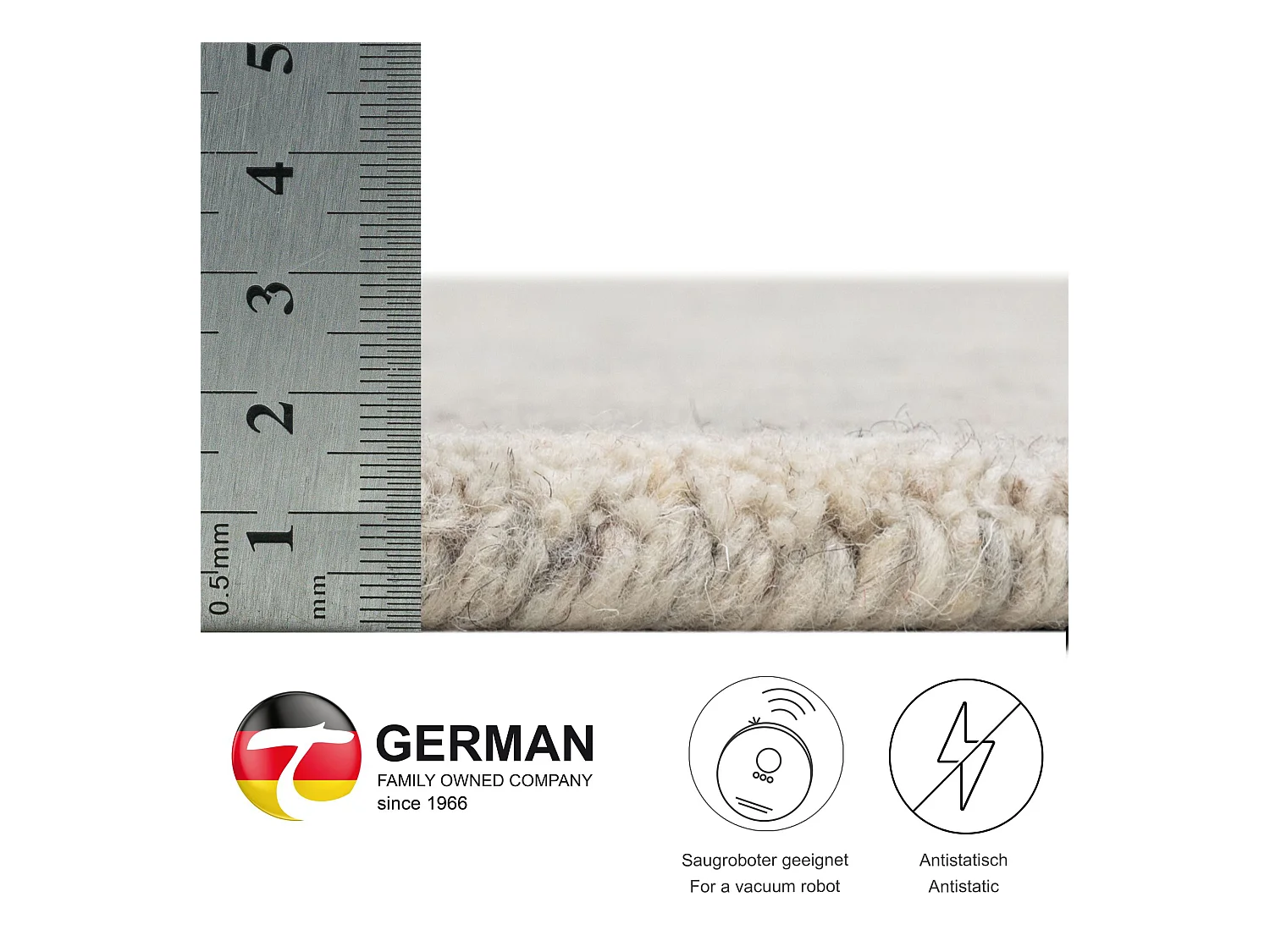 Tapis en laine UNI tissé à la main 190x190 cm natural gris Pure