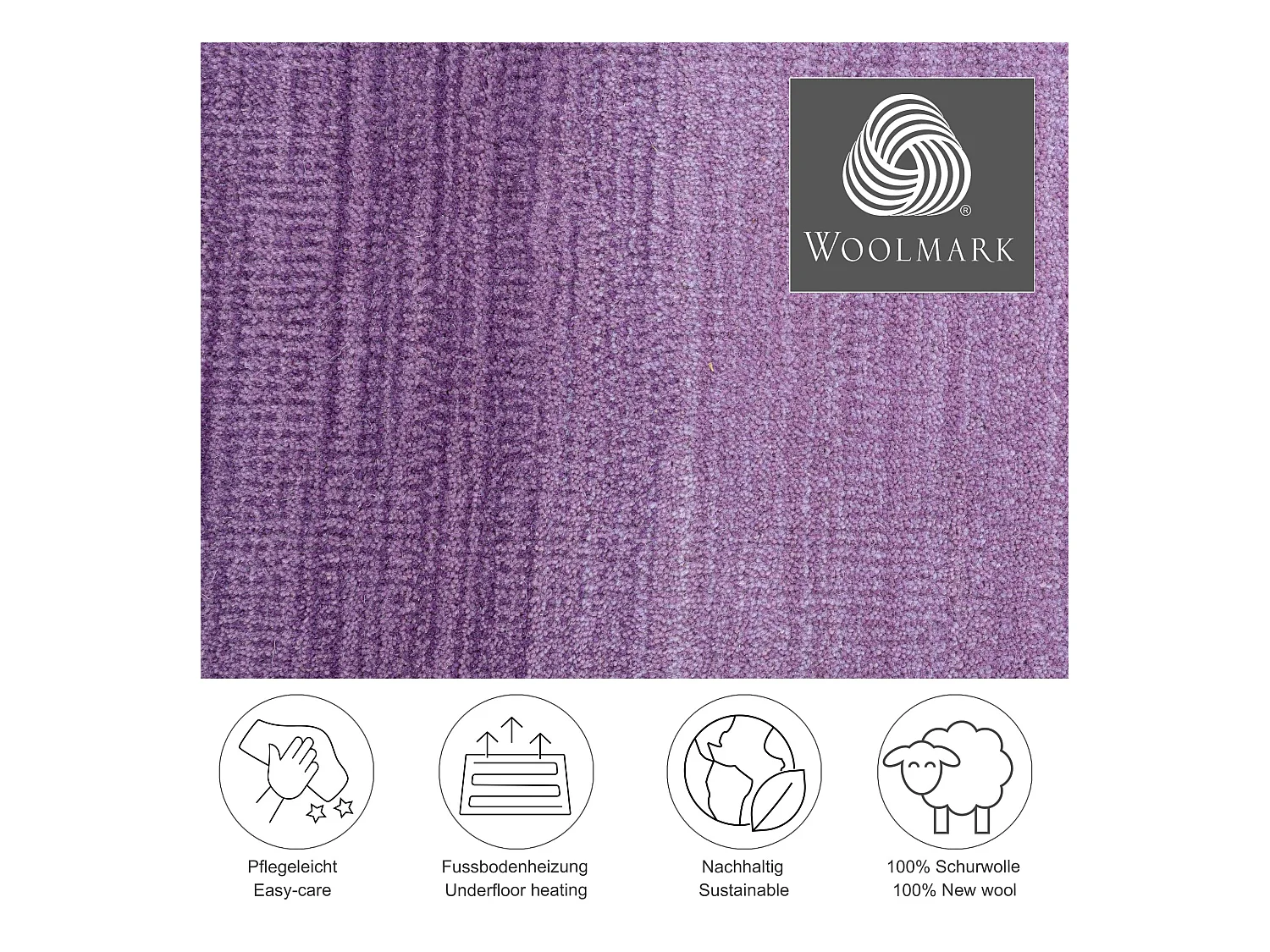 Tapis en laine avec dégradé de couleurs 140x200 cm violette Wool Comfort