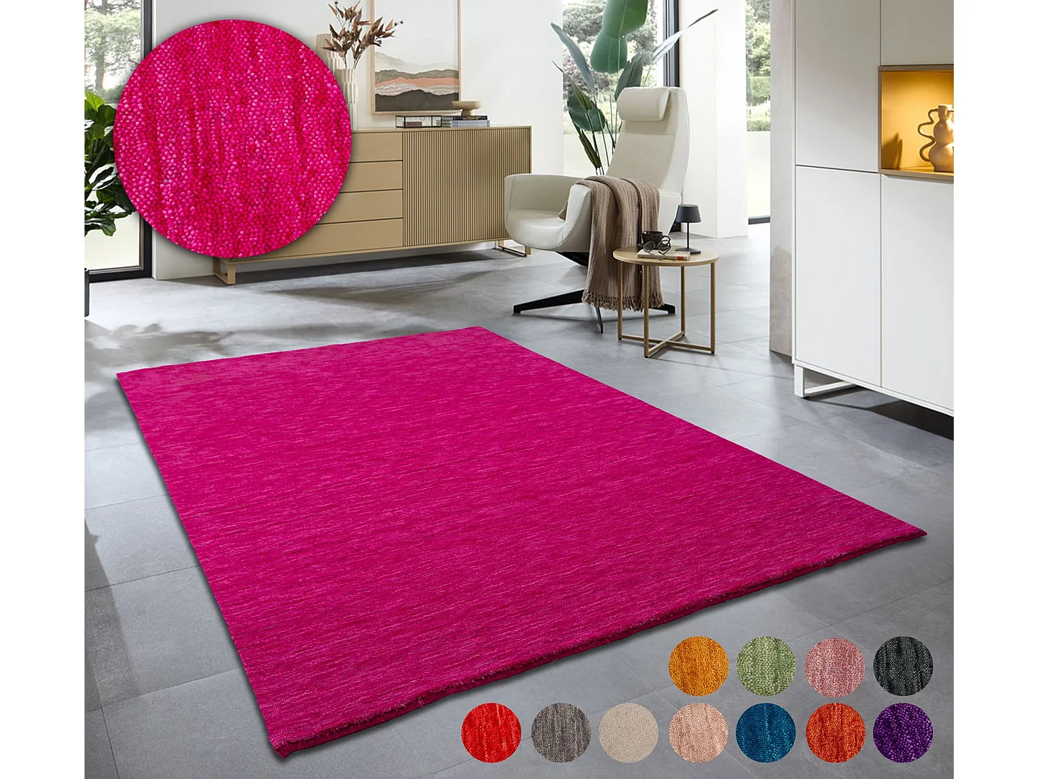 Tapis UNI tissé à la main  190x290 cm roses Holi