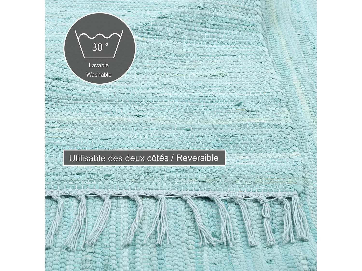 Tapete de algodão tecido à mão e reversível 90x160 cm azul claro Happy Cotton