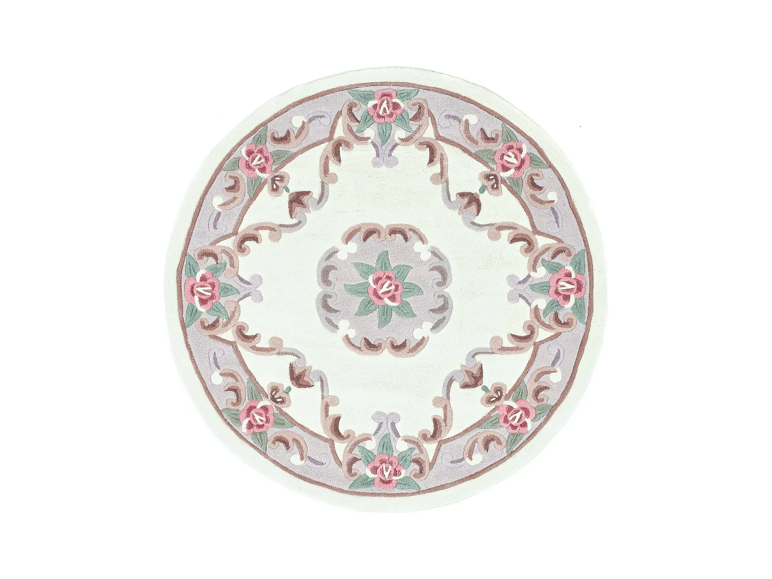 Tapis tufté à la main avec bordure, style Aubusson  150x150 cm beige Ming